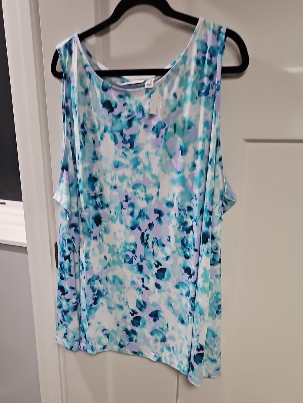 Susan Graver Sleeveless Watercolor-Print Tank in Blue & Teal